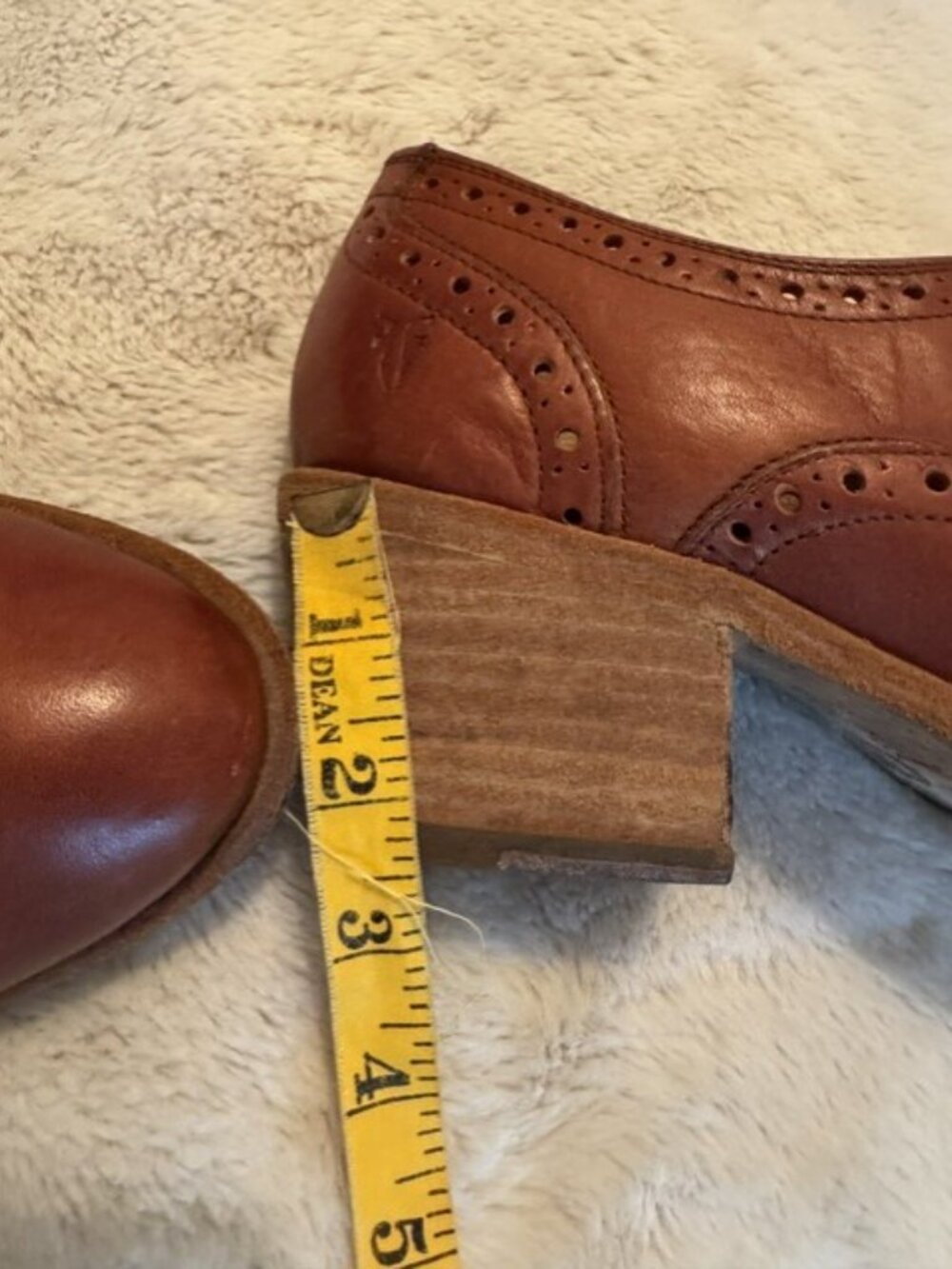 Frye Brown Leather Wingtip Lace-Up Heeled Oxfords - Picture 5 of 8